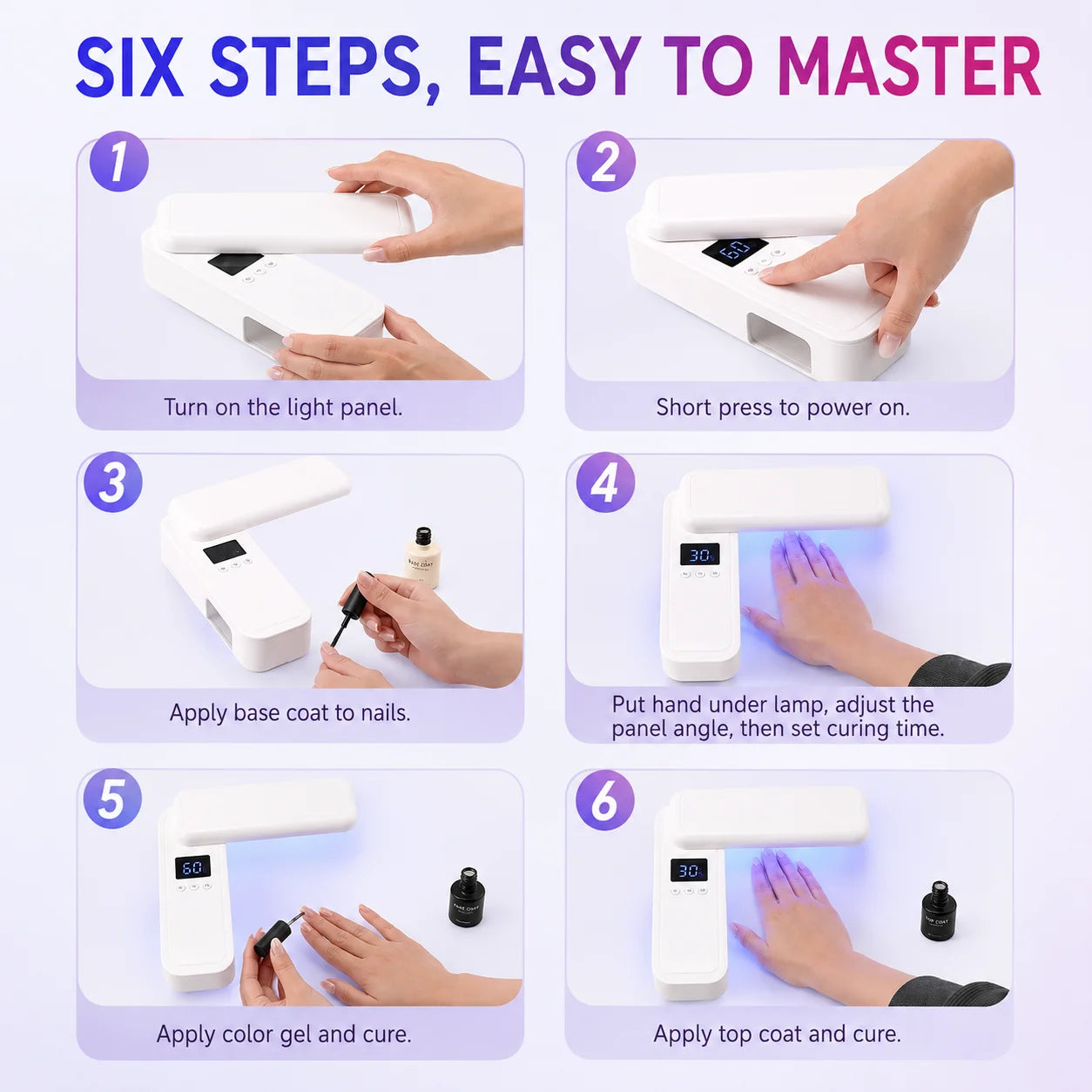 48W Cordless Rotatable UV Nail Lamp, Rechargeable Wireless Nail Dryer with UV Protection Design for Gel Polish Rhinestone Glue