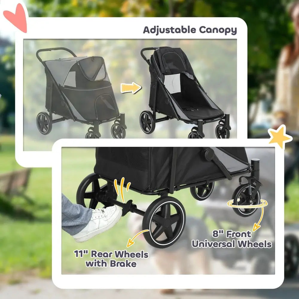 Dog Stroller for Large Medium Small Dogs up to 66 Lbs. 23.5 in Body Length, OneClick Foldable Pet Cat Stroller with Storage, Sh