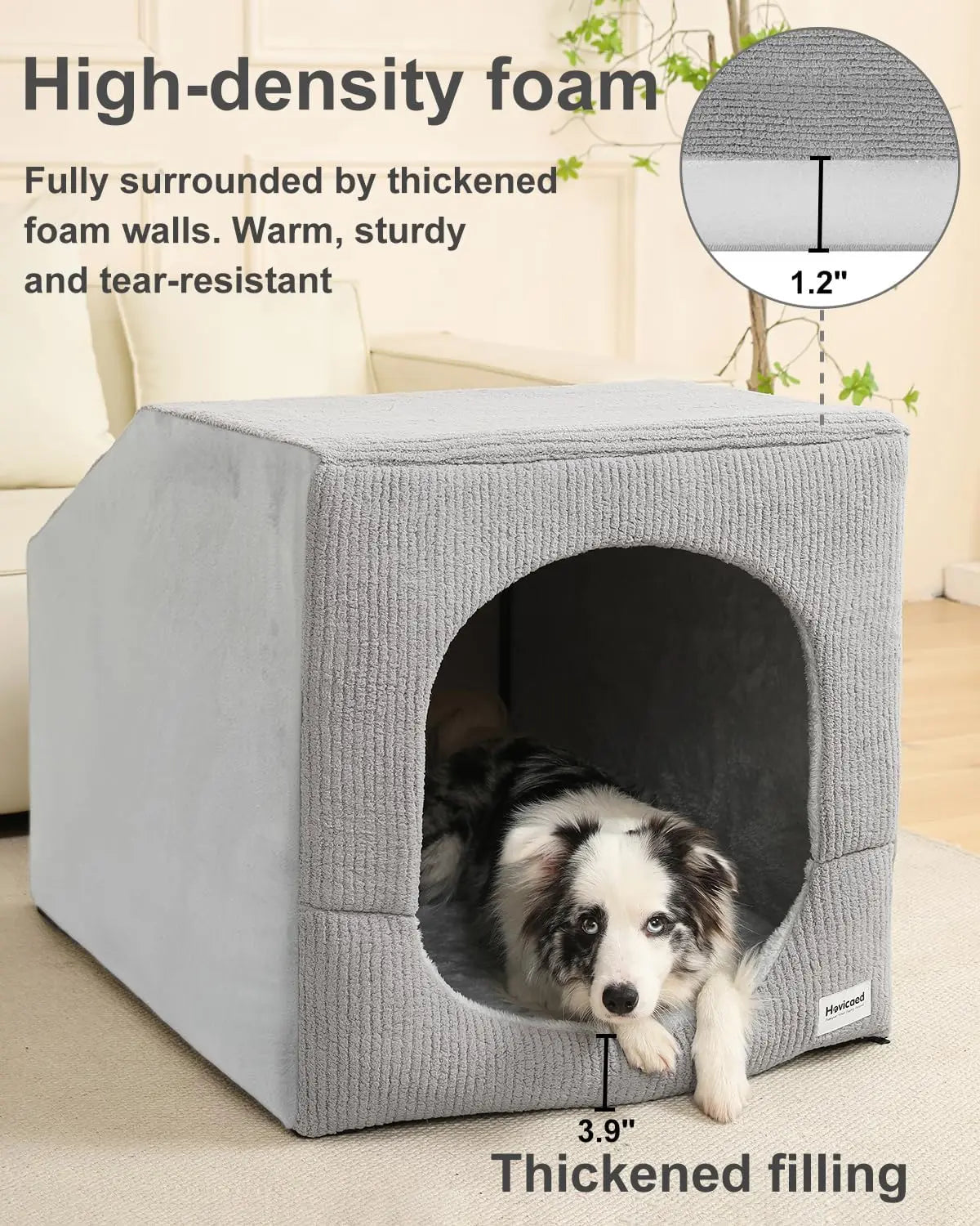 Indoor Dog House for Extra Large Dogs with Washable Cover, Orthopedic Foam Cushion, Semi-Enclosed Privacy Design