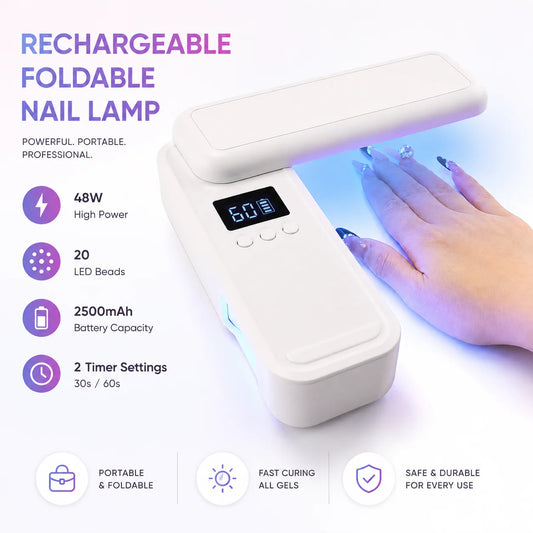48W Cordless Rotatable UV Nail Lamp, Rechargeable Wireless Nail Dryer with UV Protection Design for Gel Polish Rhinestone Glue
