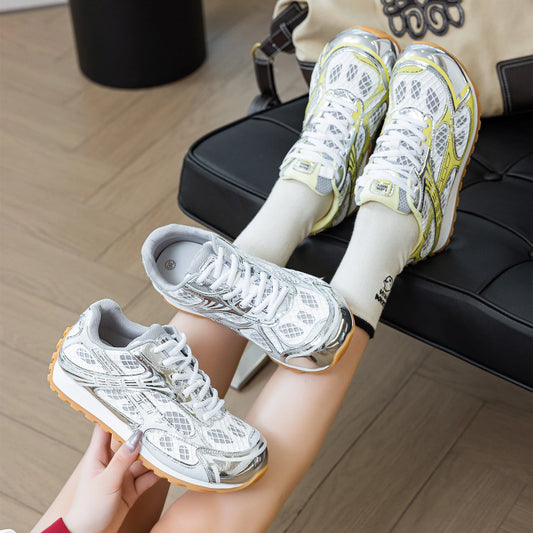 2026 new silver color block low top dad sneakers casual running shoes breathable platform sport footwear unisex