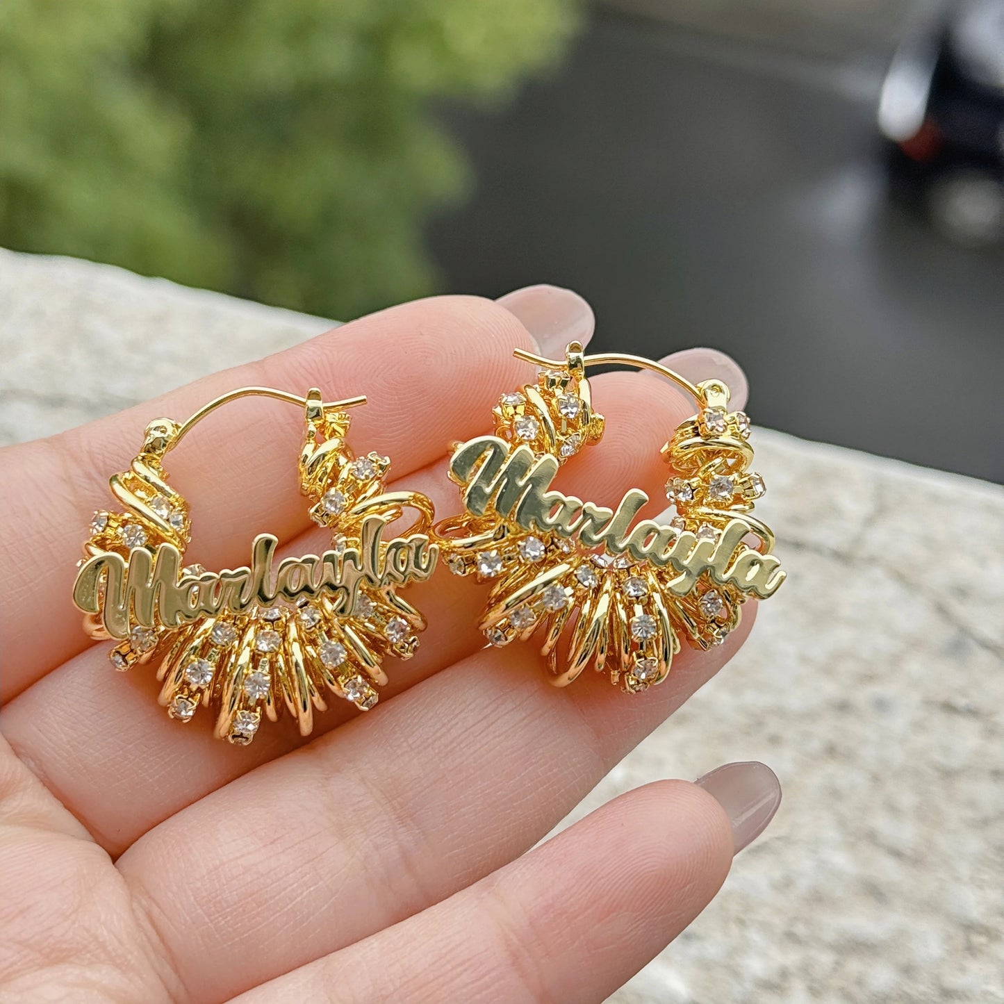 DUOYING Custom Name Wrap Earrings Tennis Chain Nameplate Chunky Earrings 30mm Stainless Steel Hoops For Women Jewelry Gift