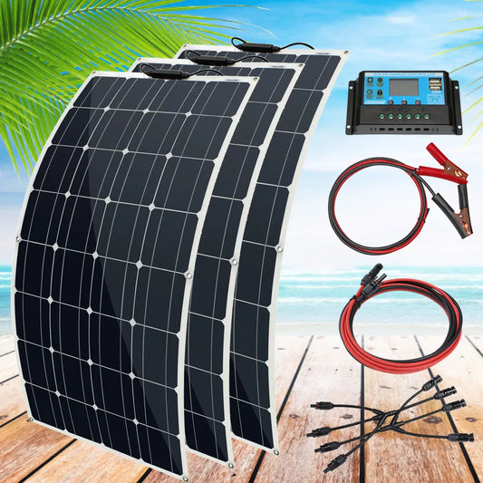 12V 100W 200W 300W High Efficiency Monocrystalline Solar Cell Flexible Solar Panel Kit for 12 Volt Battery Camping