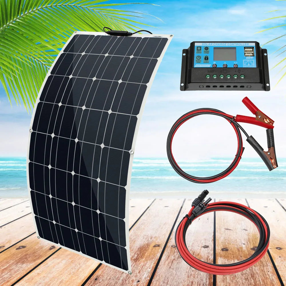 12V 100W 200W 300W High Efficiency Monocrystalline Solar Cell Flexible Solar Panel Kit for 12 Volt Battery Camping