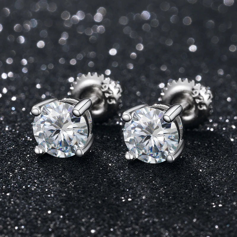 ICEOUTBOX 925 sterling silver Moissanite Stud Earrings D VVS1 Round Cut Lab Diamond Screw Ear Studs For Women Wedding Jewelry