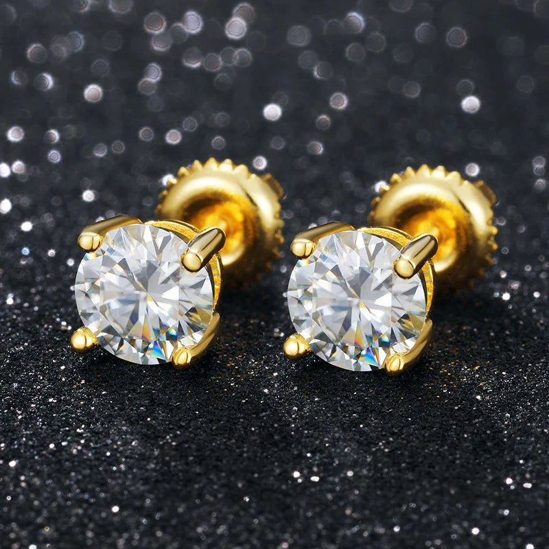 ICEOUTBOX 925 sterling silver Moissanite Stud Earrings D VVS1 Round Cut Lab Diamond Screw Ear Studs For Women Wedding Jewelry