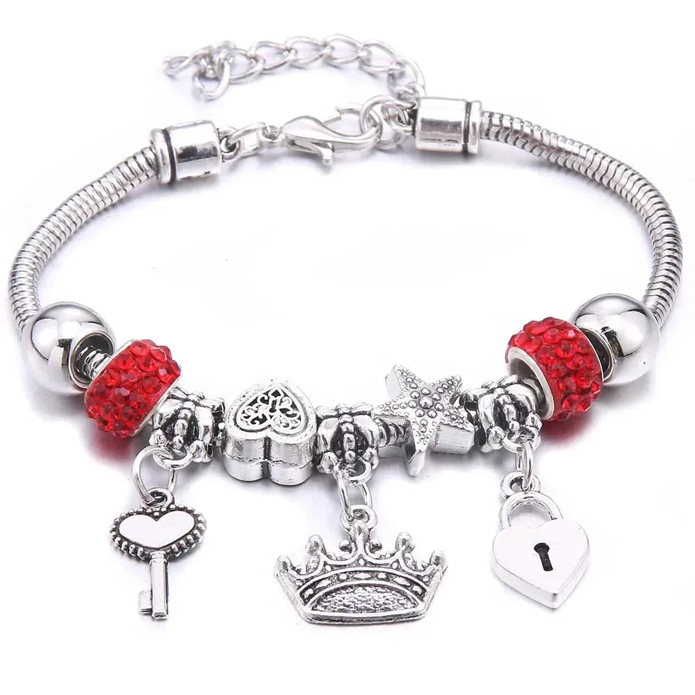 2025 New Charm Bracelet & Bangles Jewelry white butterfly Crown Beads Bracelets Brands Bracelets Fit Women Girl Gift