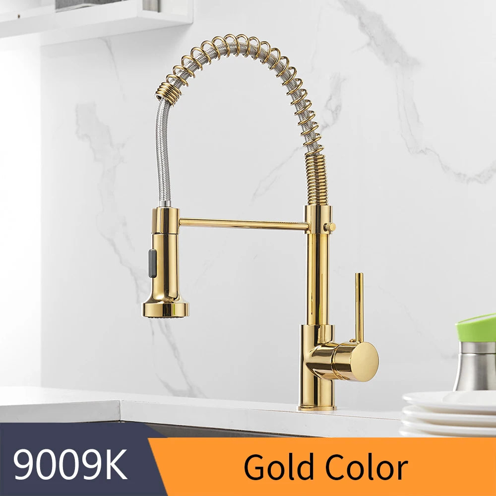 Fashion Kitchen Faucets Stainless Steel Faucets for Kitchen Sink Pull Down Spring Spout Mixers Tap Hot Cold Water Crane 9009