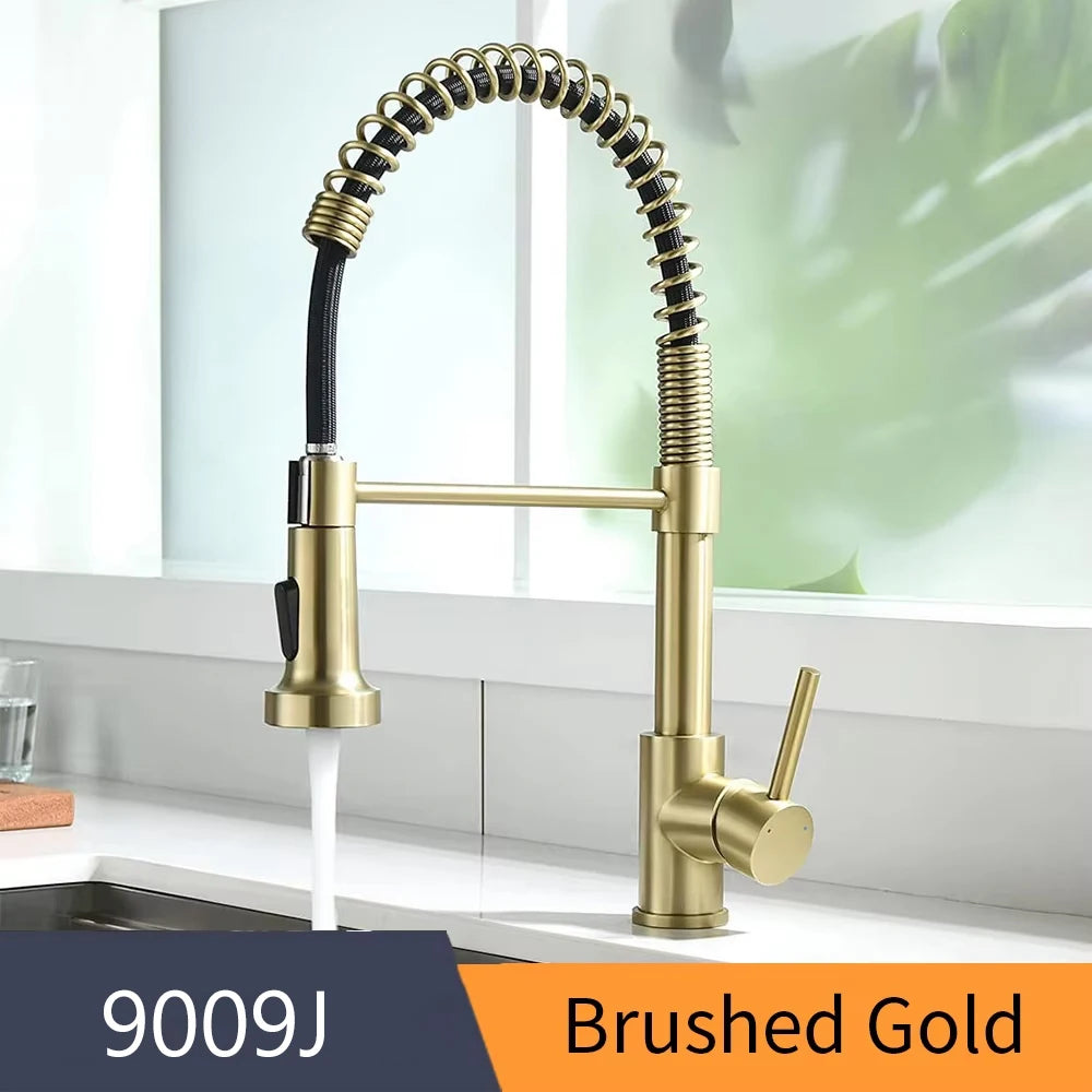 Fashion Kitchen Faucets Stainless Steel Faucets for Kitchen Sink Pull Down Spring Spout Mixers Tap Hot Cold Water Crane 9009