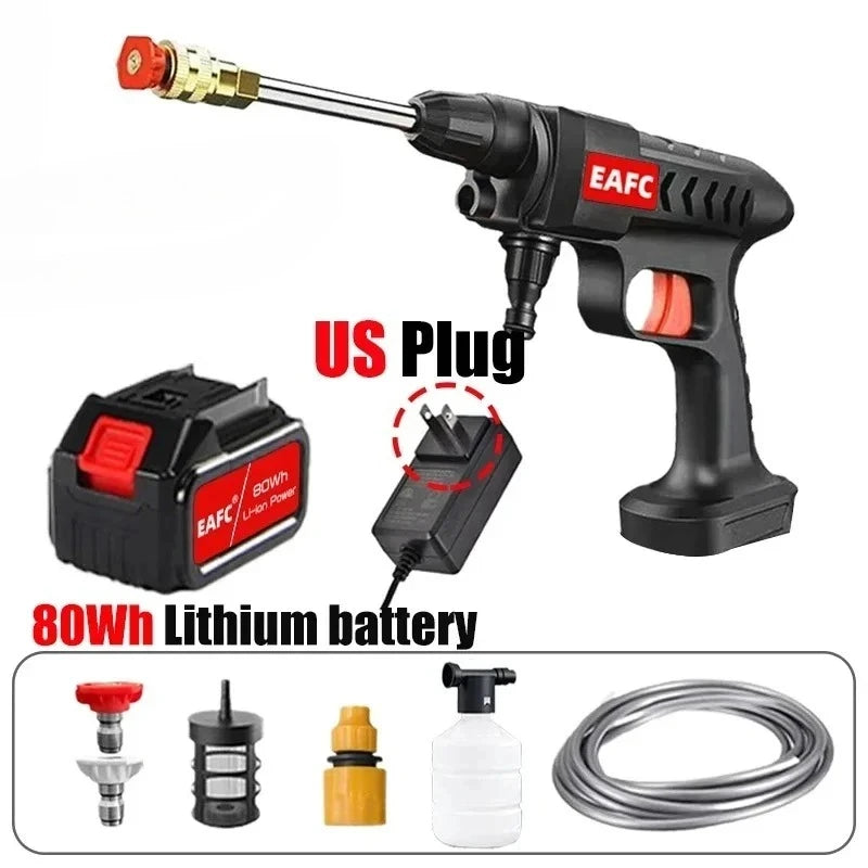 EAFC Cordless High Pressure Car Wash Washer Gun 60Bar Foam Generator Water Gun Spray Adjustable Nozzle for Auto Home Garden