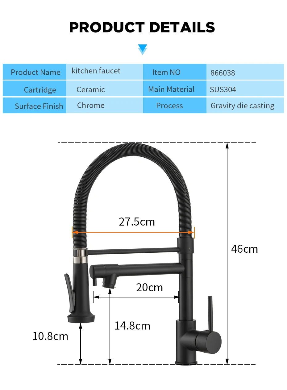 Fashion Kitchen Faucets Stainless Steel Faucets for Kitchen Sink Pull Down Spring Spout Mixers Tap Hot Cold Water Crane 9009
