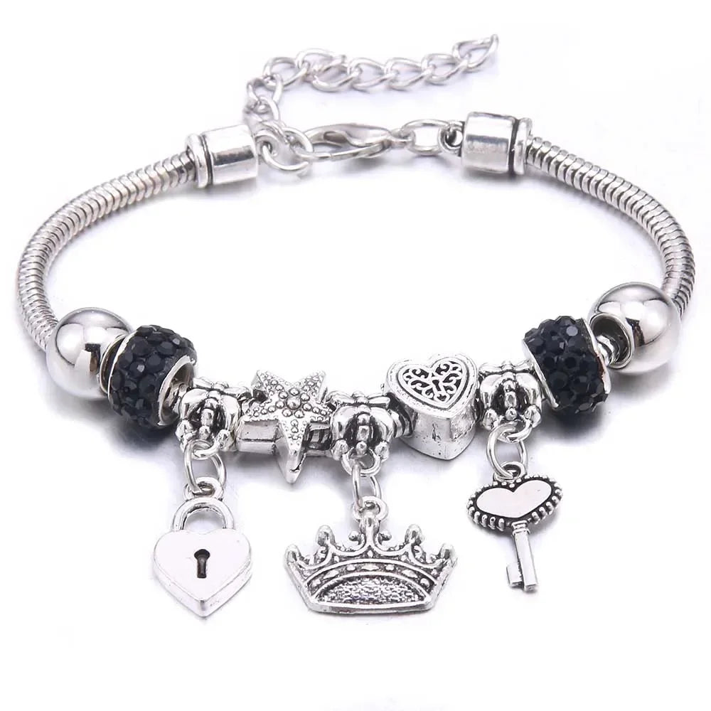2025 New Charm Bracelet & Bangles Jewelry white butterfly Crown Beads Bracelets Brands Bracelets Fit Women Girl Gift
