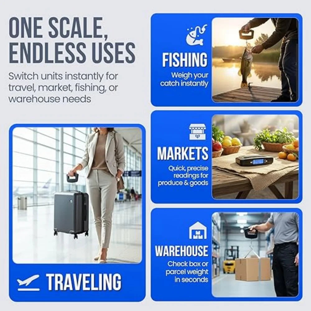 50Kg 10g Luggage Weight Scale, LCD Luggage Scale Travel Digital, Fish Scale, Home Electronic Portable Hanging Weight Hook Travel Luggage Scale