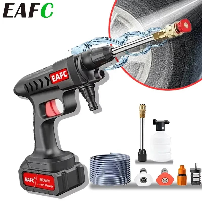 EAFC Cordless High Pressure Car Wash Washer Gun 60Bar Foam Generator Water Gun Spray Adjustable Nozzle for Auto Home Garden
