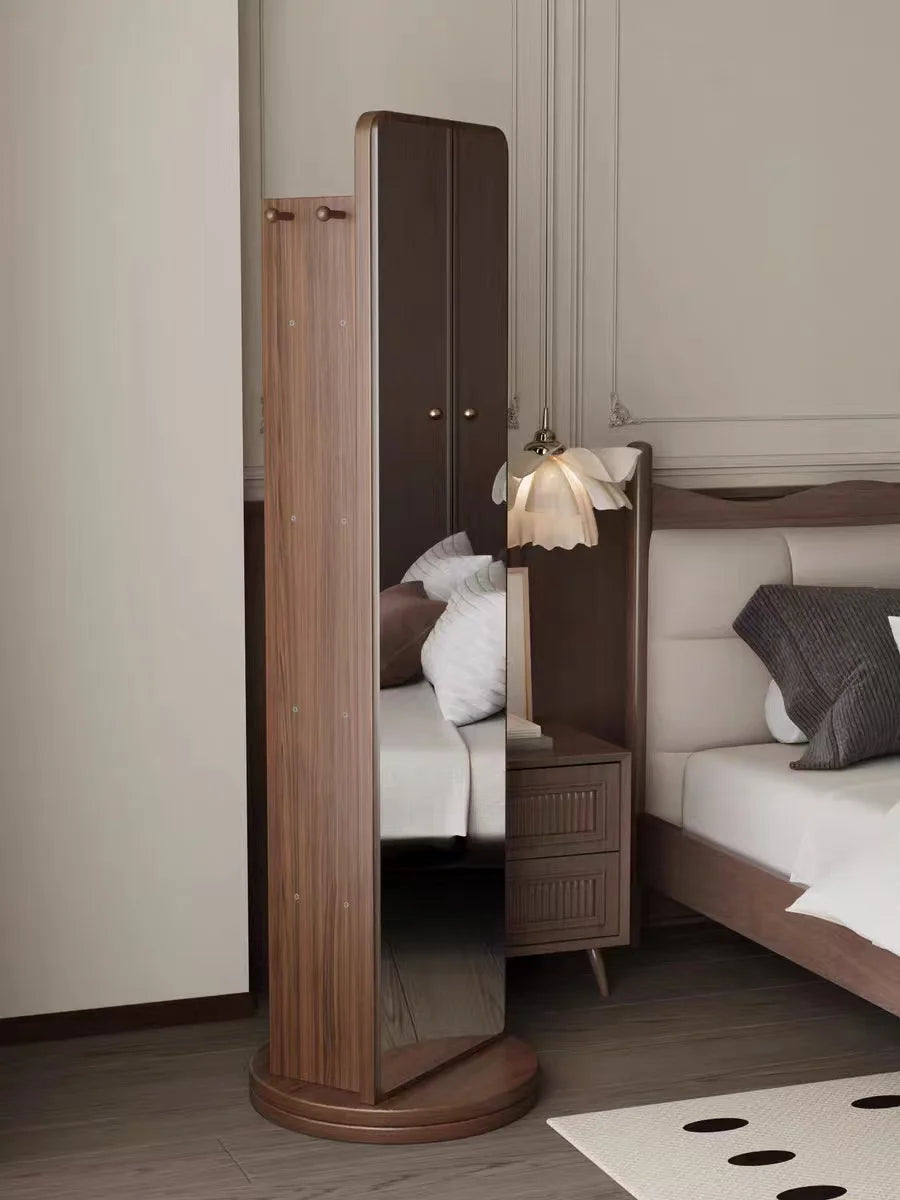 360° Rotating Full Length Floor Mirror with Storage Shelves  Modern Standing Dressing Mirror for Living Room  Bedroom Furniture