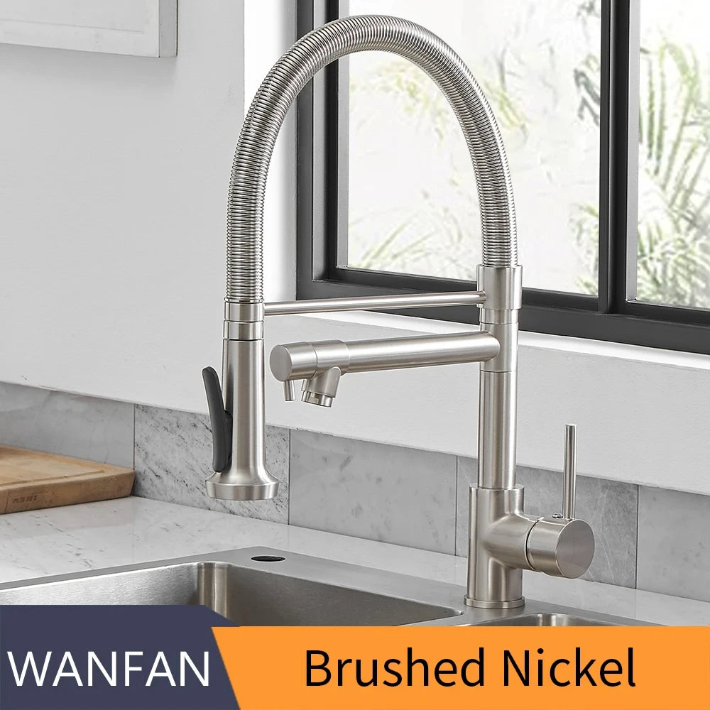 Fashion Kitchen Faucets Stainless Steel Faucets for Kitchen Sink Pull Down Spring Spout Mixers Tap Hot Cold Water Crane 9009