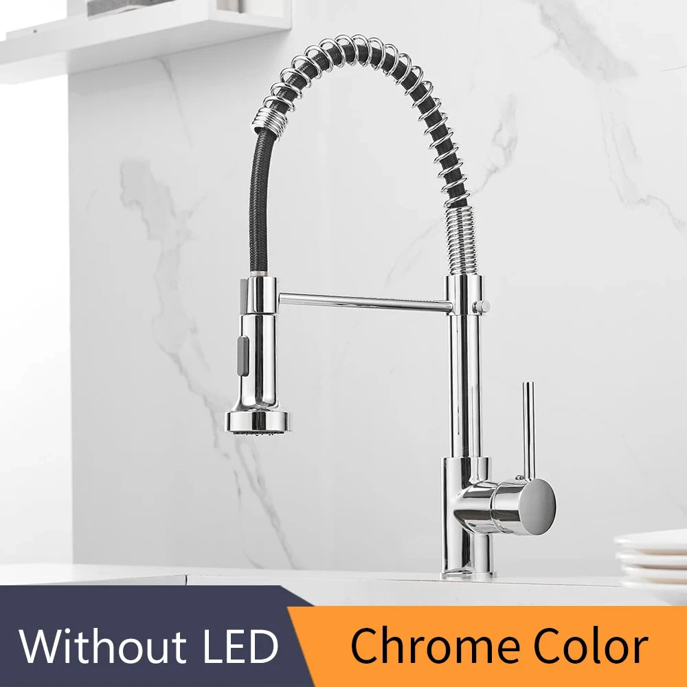 Fashion Kitchen Faucets Stainless Steel Faucets for Kitchen Sink Pull Down Spring Spout Mixers Tap Hot Cold Water Crane 9009