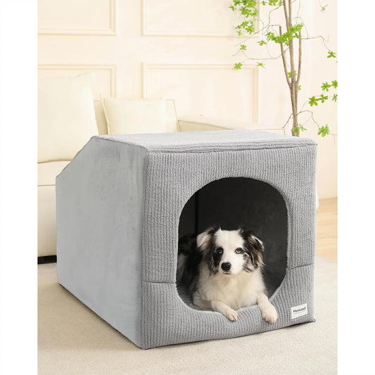 Indoor Dog House for Extra Large Dogs with Washable Cover, Orthopedic Foam Cushion, Semi-Enclosed Privacy Design