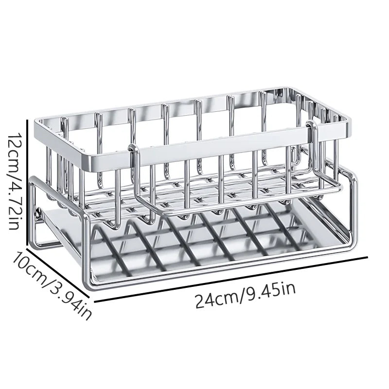 Multi Functional Kitchen Sink Storage Rack with Towel Rack - Heavy-duty Metal Sponge Rack, Dishwashing Liquid Storage Box, and Self Draining Tray - No Drilling Installation, Space Saving Sink Underneath, Suitable for Restaura
