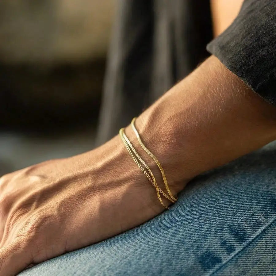 Dainty Gold/Silver Chain Bracelet Stack 14K Gold Plated Silver Bracelets For Men Stainless Steel Adjustable Cross Charm Cuban Link Bracelet Snake Jewelry To Men Dad Birthday Day