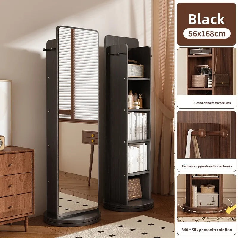 360° Rotating Full Length Floor Mirror with Storage Shelves  Modern Standing Dressing Mirror for Living Room  Bedroom Furniture