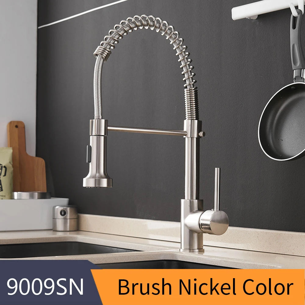 Fashion Kitchen Faucets Stainless Steel Faucets for Kitchen Sink Pull Down Spring Spout Mixers Tap Hot Cold Water Crane 9009