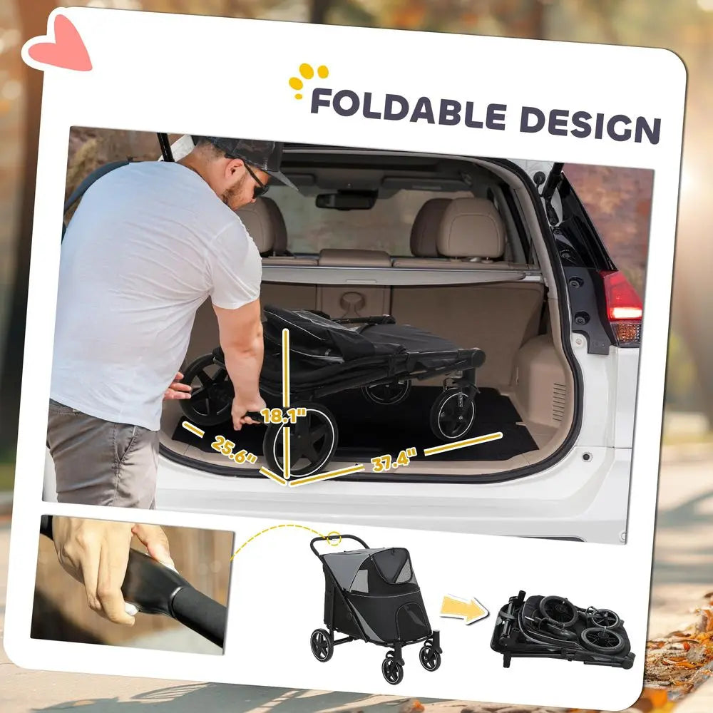 Dog Stroller for Large Medium Small Dogs up to 66 Lbs. 23.5 in Body Length, OneClick Foldable Pet Cat Stroller with Storage, Sh