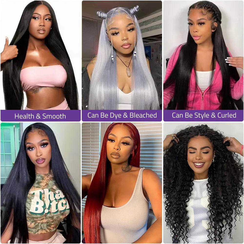 40 Inch Black Bone Straight Human Hair Wigs 13X6 Transparent HD Lace Frontal Wig Pre-Plucked 220% Density 5X5 Glueless Lace Wigs