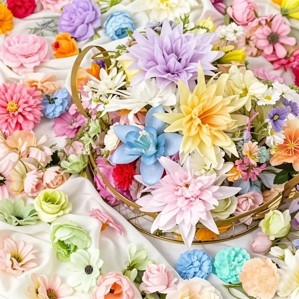 20/52Pcs Random Mix Artificial Flowers Silk Fake Flowers for Home Room Decor DIY 2026 Gifts Accessories Bride Wedding Decor