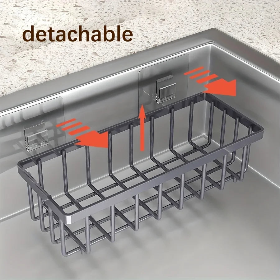 Multi Functional Kitchen Sink Storage Rack with Towel Rack - Heavy-duty Metal Sponge Rack, Dishwashing Liquid Storage Box, and Self Draining Tray - No Drilling Installation, Space Saving Sink Underneath, Suitable for Restaura