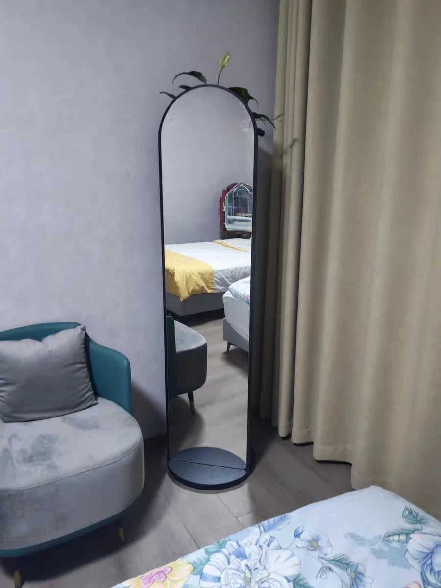 360° Rotating Full Length Floor Mirror with Storage Shelves  Modern Standing Dressing Mirror for Living Room  Bedroom Furniture