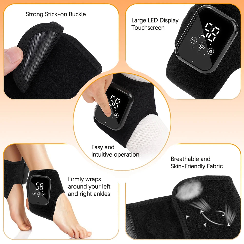Rechargeable Cordless Heated Ankle Brace Massager with Vibration, 3 Heat Levels & 3 Modes, Electric Foot Warmer Wrap for Pain Relief, Arthritis, Sprain & Sports Recovery, 2000mAh Battery, 15Min Timer