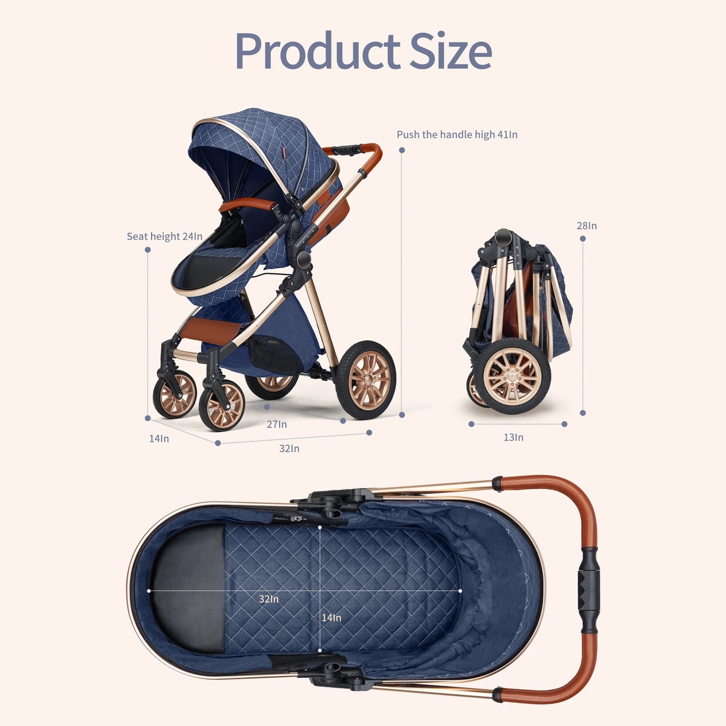 All-in-One Luxury Stroller: Versatile 3-in-1 High Landscape Pram with Reversible Seat Mode