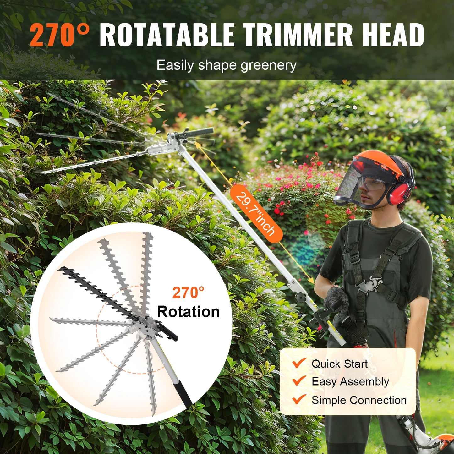 SucceBuy 52CC 6-in-1 MultiFunctional Trimming Tools Gas Hedge Trimmer Weed Eater String Trimmer Brush Cutter Edger Pole Chainsaw