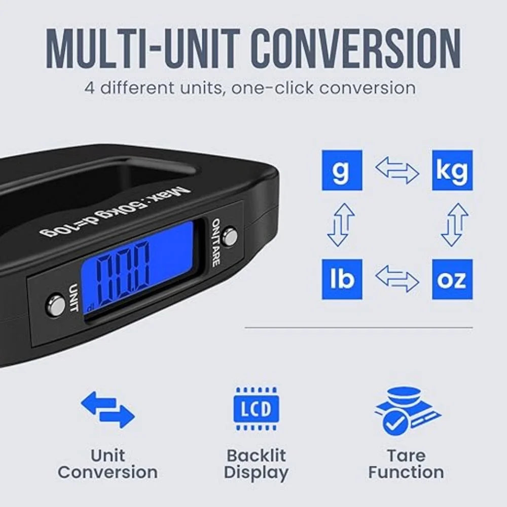 50Kg 10g Luggage Weight Scale, LCD Luggage Scale Travel Digital, Fish Scale, Home Electronic Portable Hanging Weight Hook Travel Luggage Scale