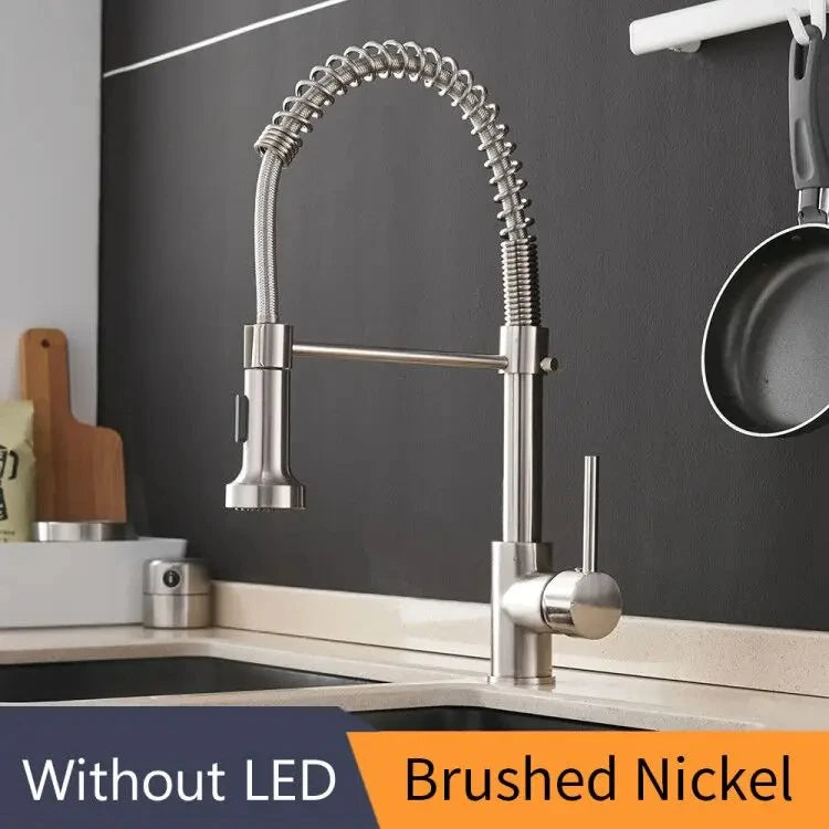 Fashion Kitchen Faucets Stainless Steel Faucets for Kitchen Sink Pull Down Spring Spout Mixers Tap Hot Cold Water Crane 9009