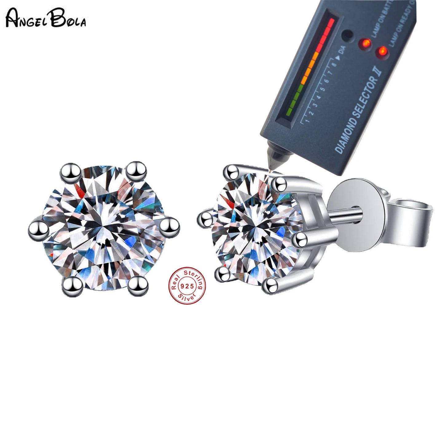 Angel Bola S925 Sterling Silver D Color Moissanite Earrings for Women Classic Six Claw Stud Earrings 0.5-3 Carats Jewelry