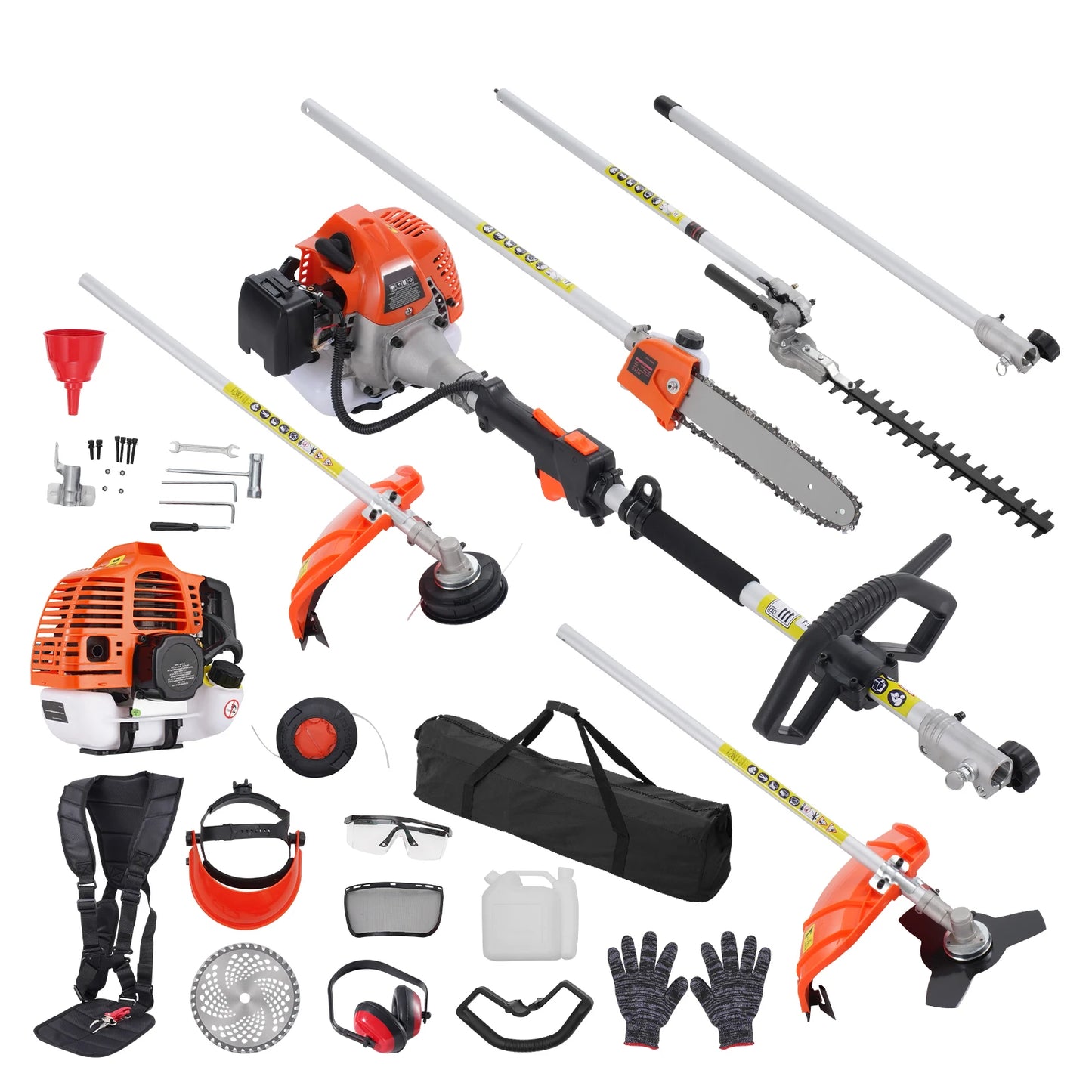 SucceBuy 52CC 6-in-1 MultiFunctional Trimming Tools Gas Hedge Trimmer Weed Eater String Trimmer Brush Cutter Edger Pole Chainsaw