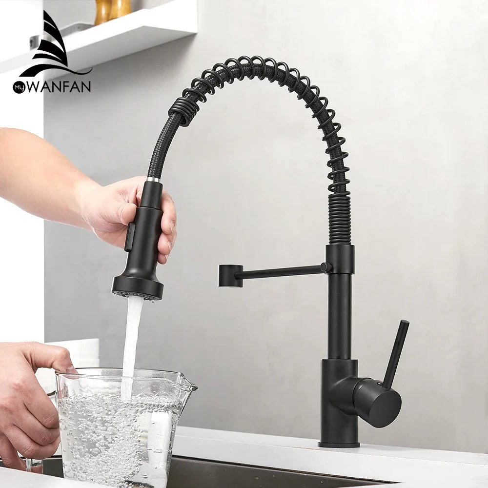 Fashion Kitchen Faucets Stainless Steel Faucets for Kitchen Sink Pull Down Spring Spout Mixers Tap Hot Cold Water Crane 9009