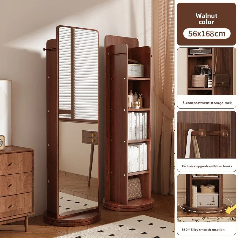 360° Rotating Full Length Floor Mirror with Storage Shelves  Modern Standing Dressing Mirror for Living Room  Bedroom Furniture
