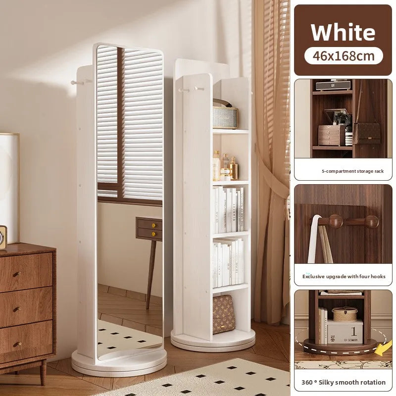 360° Rotating Full Length Floor Mirror with Storage Shelves  Modern Standing Dressing Mirror for Living Room  Bedroom Furniture