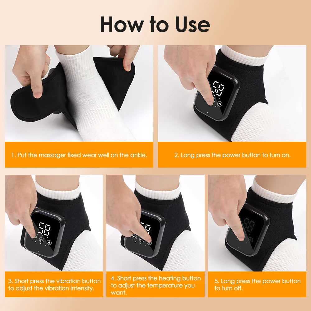 Rechargeable Cordless Heated Ankle Brace Massager with Vibration, 3 Heat Levels & 3 Modes, Electric Foot Warmer Wrap for Pain Relief, Arthritis, Sprain & Sports Recovery, 2000mAh Battery, 15Min Timer