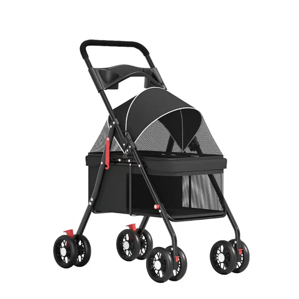 Pet Dog Cat Stroller, Outdoor Travel Pet Folding Stroller with Cup Holder, Breathable Visible Mesh Stroller for Medium Small Dog