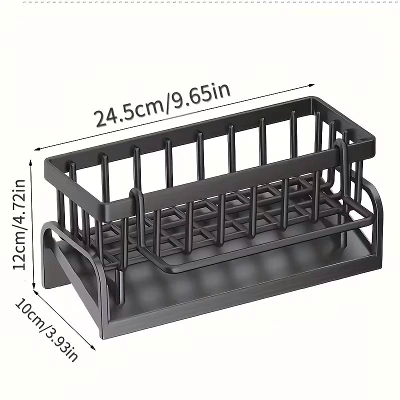 Multi Functional Kitchen Sink Storage Rack with Towel Rack - Heavy-duty Metal Sponge Rack, Dishwashing Liquid Storage Box, and Self Draining Tray - No Drilling Installation, Space Saving Sink Underneath, Suitable for Restaura