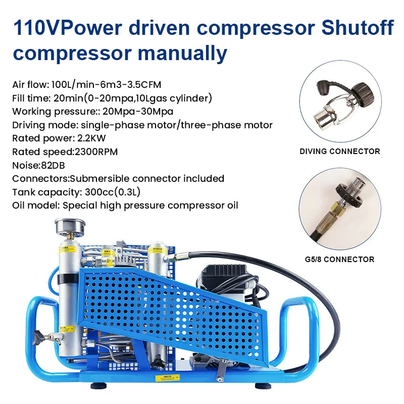 TUXING TXESB041 100L/min 4500Psi PCP Air Compressor 300Bar High Pressure Scuba Compressor Diving Compressor PCP Rifle 0-12L Tank