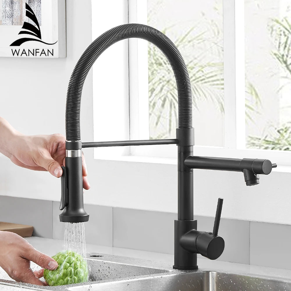 Fashion Kitchen Faucets Stainless Steel Faucets for Kitchen Sink Pull Down Spring Spout Mixers Tap Hot Cold Water Crane 9009
