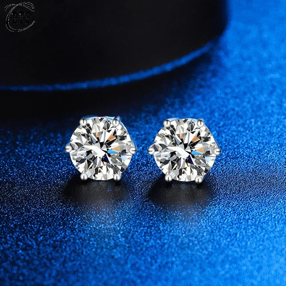 Angel Bola S925 Sterling Silver D Color Moissanite Earrings for Women Classic Six Claw Stud Earrings 0.5-3 Carats Jewelry