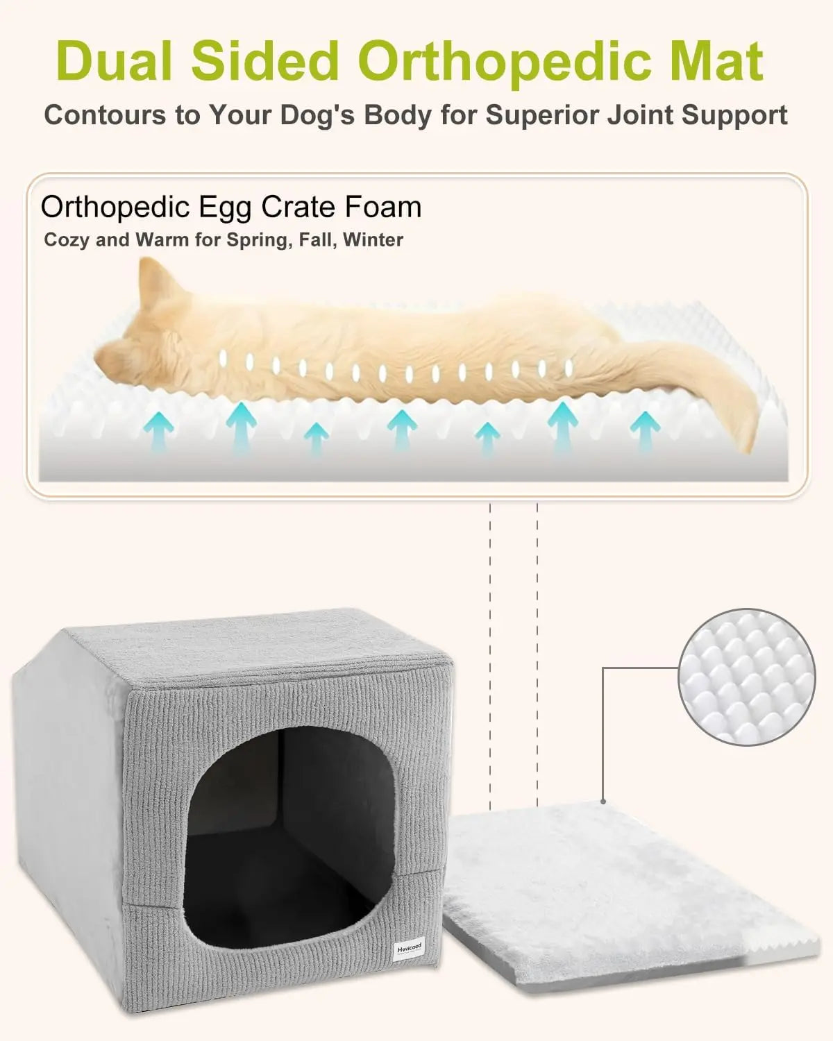 Indoor Dog House for Extra Large Dogs with Washable Cover, Orthopedic Foam Cushion, Semi-Enclosed Privacy Design