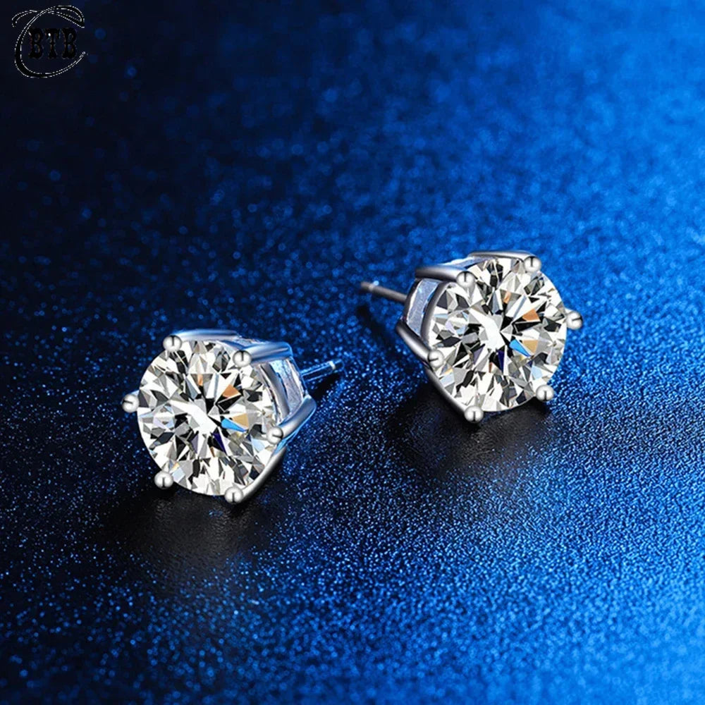 Angel Bola S925 Sterling Silver D Color Moissanite Earrings for Women Classic Six Claw Stud Earrings 0.5-3 Carats Jewelry