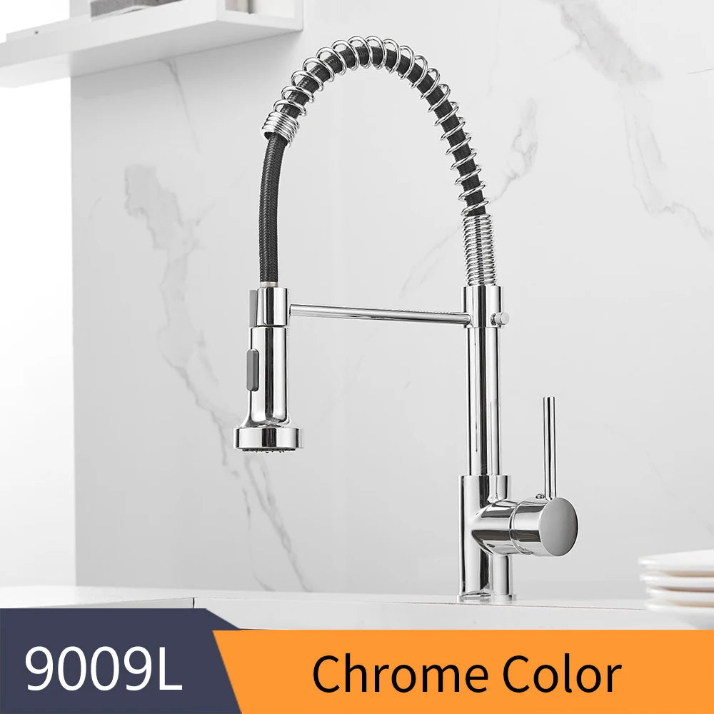 Fashion Kitchen Faucets Stainless Steel Faucets for Kitchen Sink Pull Down Spring Spout Mixers Tap Hot Cold Water Crane 9009